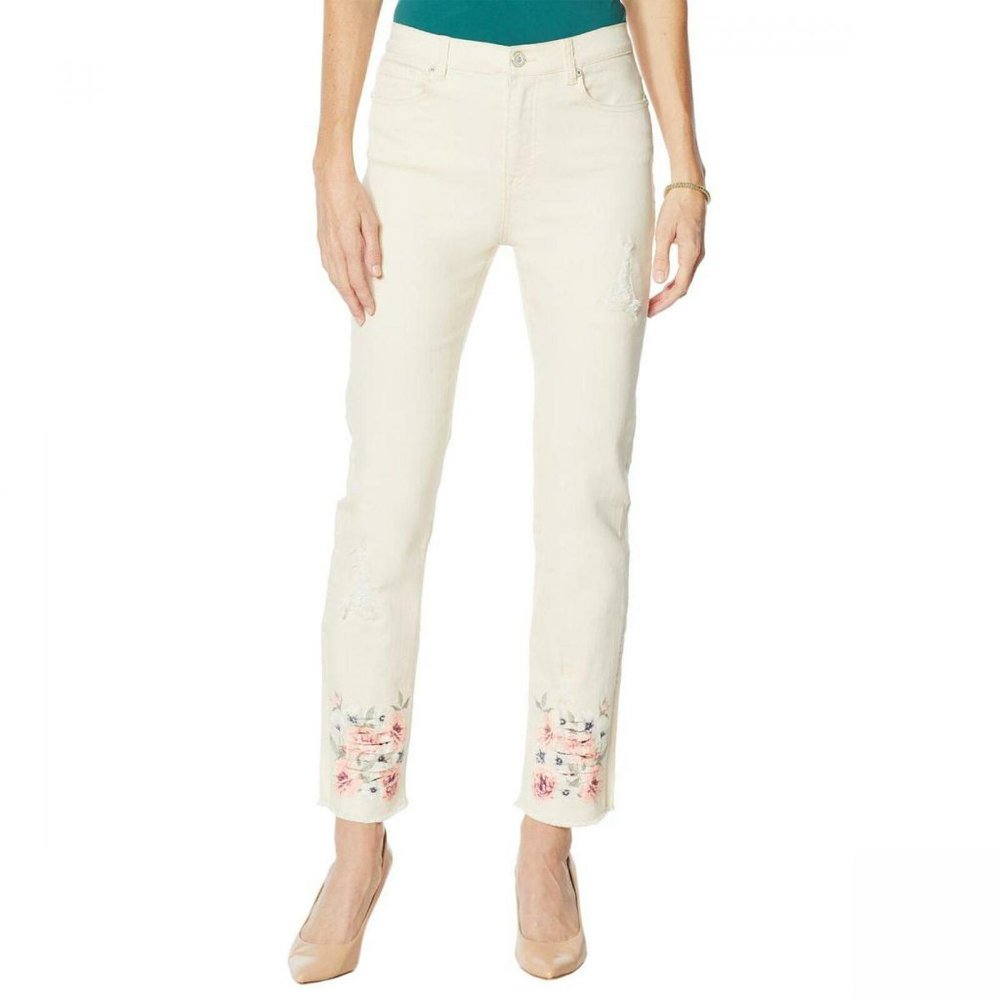 NWT DG2 Floral Fray Hem Ankle Jeans 16W Tall Cream - Picture 3 of 7